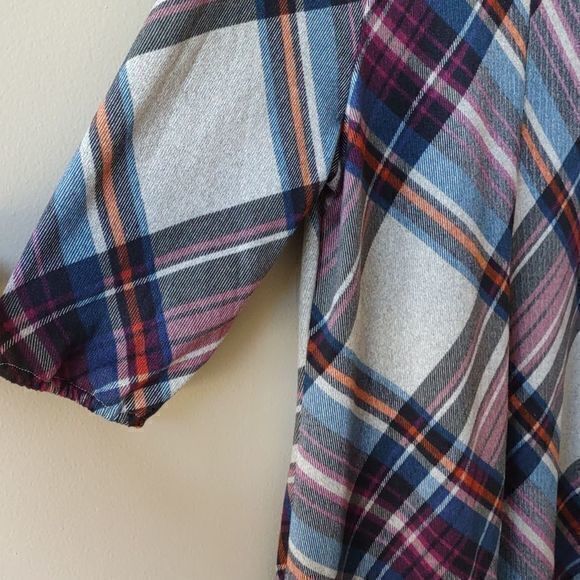 Madison Leigh Plaid Ruffle Shoulder 3/4 Sleeve Swing Dress‎ Sz L - Picture 8 of 12